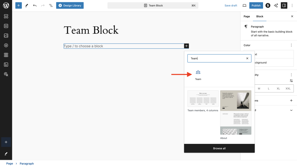 add the team block