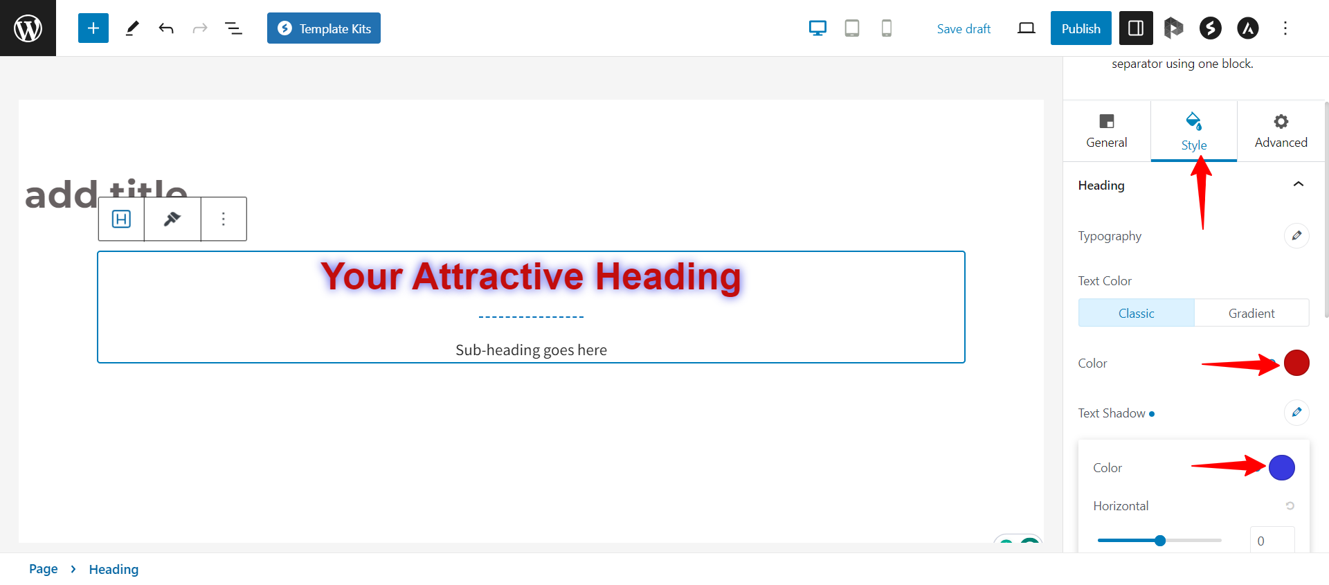 Customize Typography and Color options for Headings, Subheading