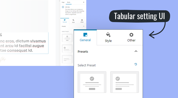 Tabular setting UI in Spectra