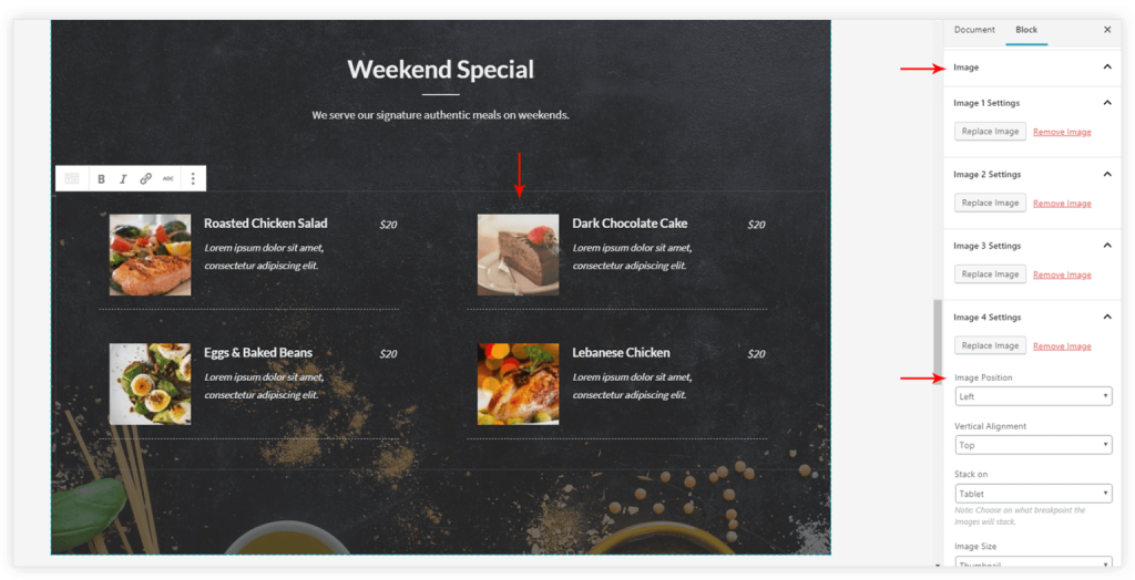 menu image position