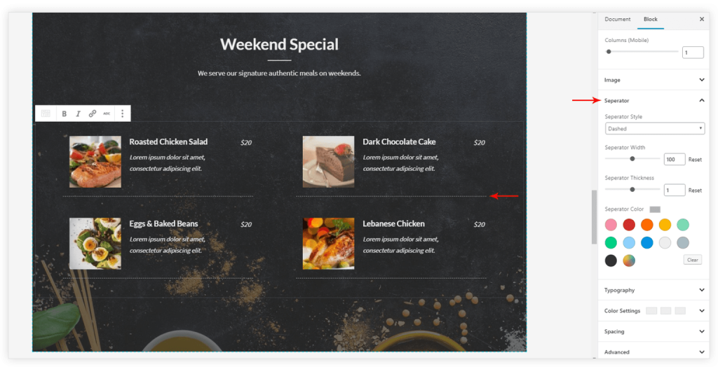 menu separator