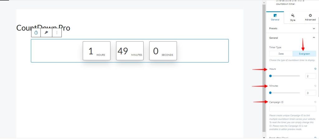 Countdown-pro-Evergreen-settings