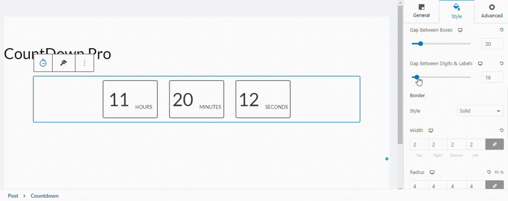 gap between digits and labels