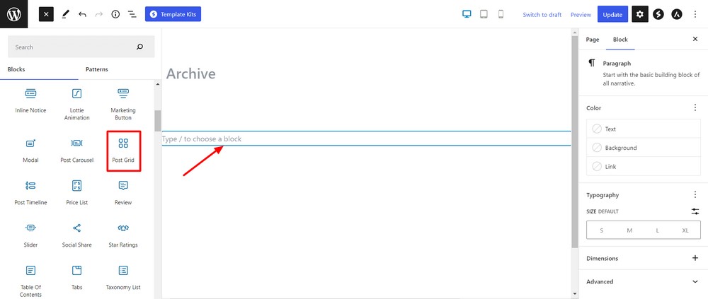 Add post grid block