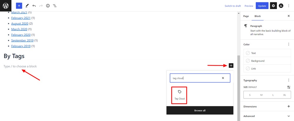 Add Tag Cloud block