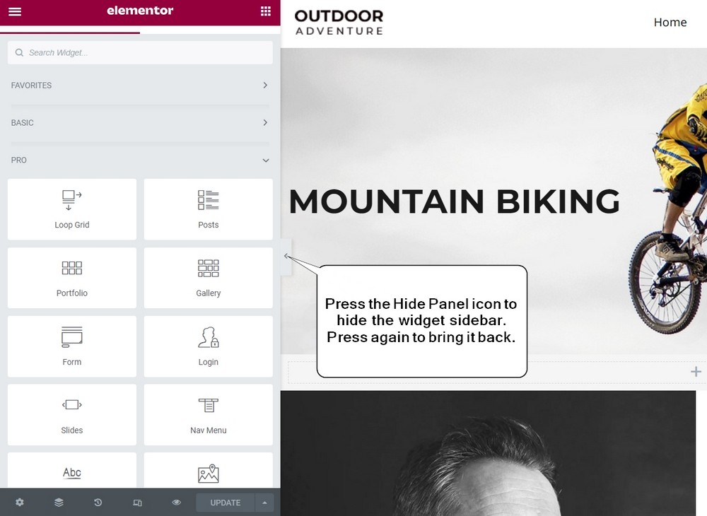 hide sidebar panel
