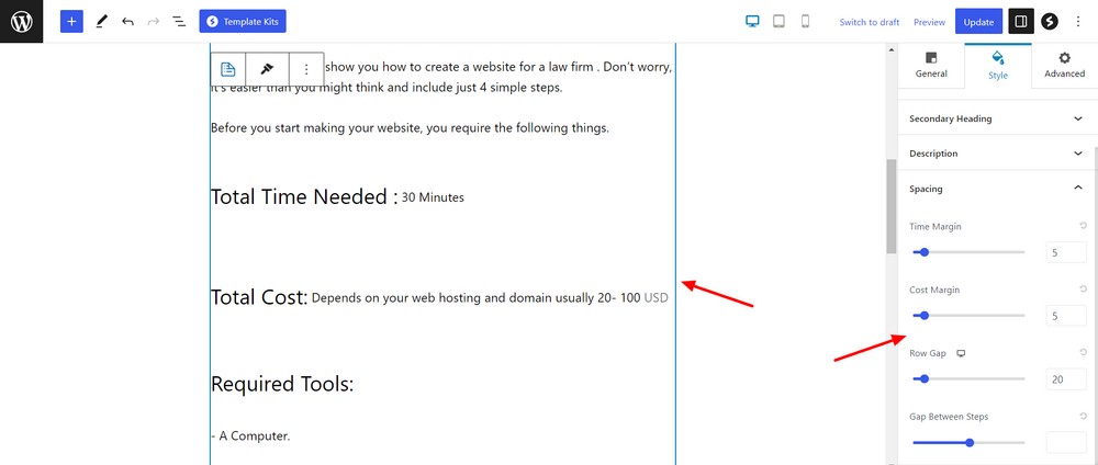 Manage spacing