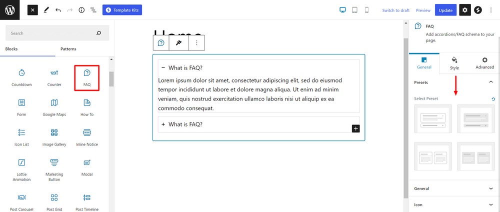 Add FAQ block