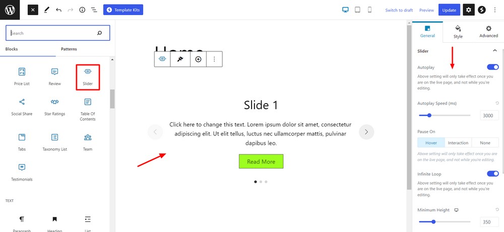 Add slider block
