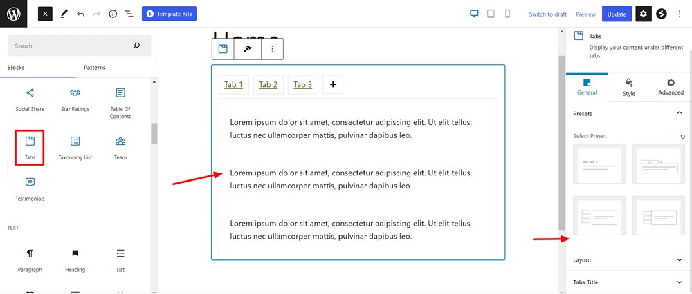 Add tab block