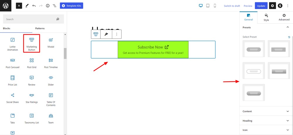 Marketing button block
