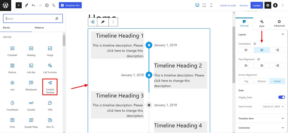 Spectra content timeline block