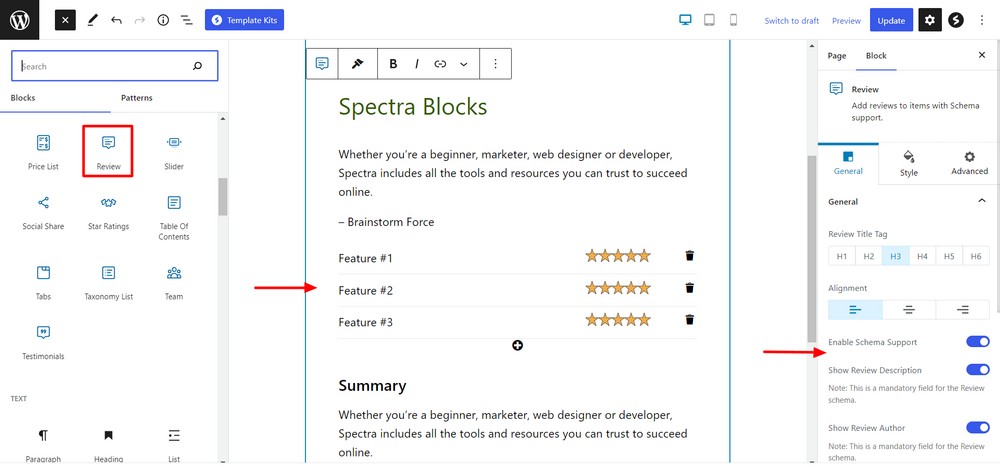 Spectra review block