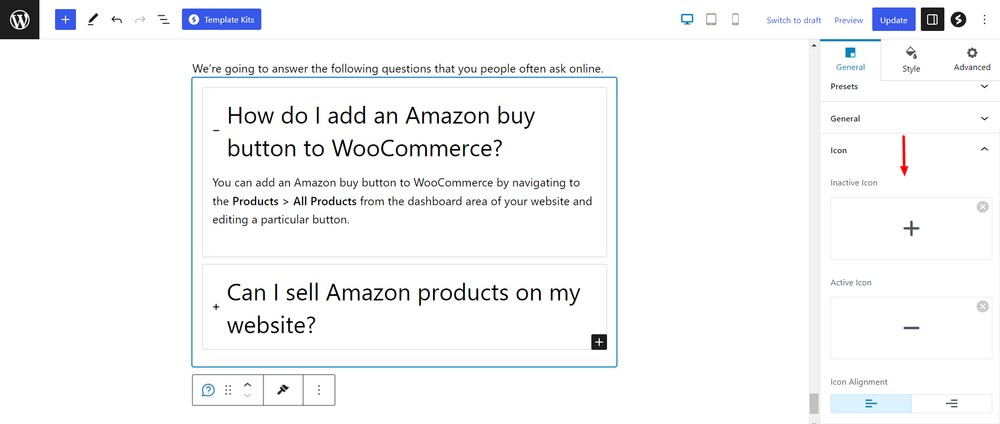 Customize FAQ icon